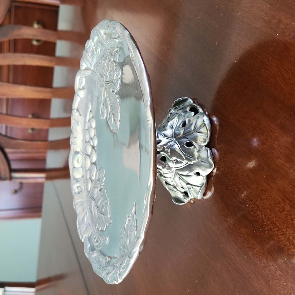 Arthur Court footed serving plate in Grapevine pattern.